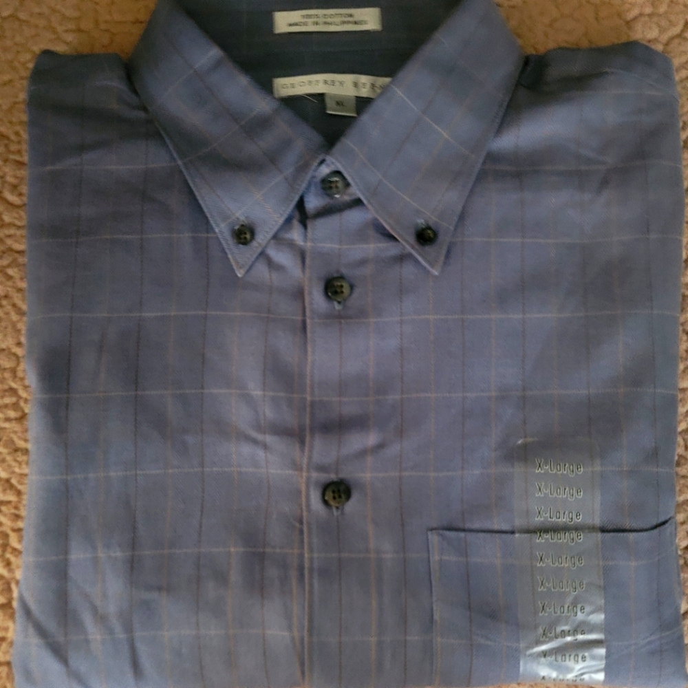 NEW Geoffrey Beene Button Down Mens Shirt Blue Gray L/S NWOT